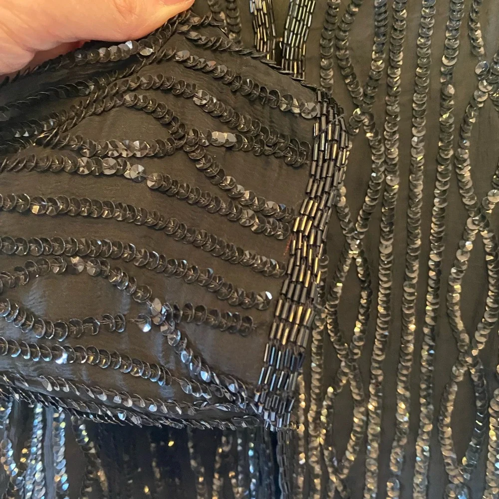 Vintage Whimsygoth Womens Black Silk Hand Beaded Sequin Embellished Blazer 15/16 - Picture 6 of 13